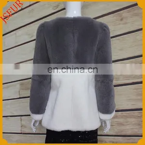 Bi-color Slim Design Women Coat Real Fur Coat With Genuine Rabbit Fur thumbnail-4