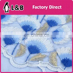 Fabric Lace Cord Flower Blue Embroidered Bridal Lace Fabric Dubai thumbnail-2