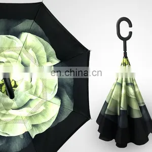 Sale Online AUTO OPEN High Quality Double Layers Windproof Upside Down Umbrella Reversed Umbrella thumbnail-1