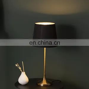 High Quality Modern Luxury Design Hotel Home Decor Black Linen Lampshade Metal Table Lamp for Bedroom thumbnail-3