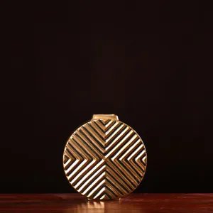 Light Luxury Glaze Large Black Gold Flat Ceramic Flower Vase For Coffee Shop Decor thumbnail-4