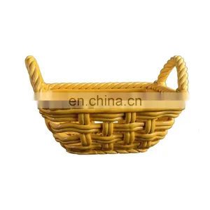 Handmade Christmas Empty Ceramic Bread Fast Beach Food Tray Hamper Gift Baskets for Bread Gift Supplies With Handle thumbnail-1