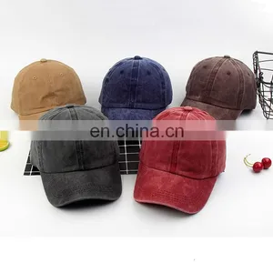 Low MOQ Custom Unisex Adjustable Vintage Cotton Washed Dad Hat Plain Distressed Baseball Cap thumbnail-1