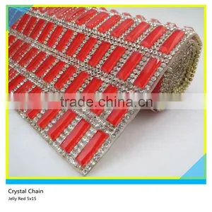 24*40 cm Hotfix Rhinestone Mesh Sheet Roll 5*15 mm Jelly Red Rectangle Crystal Sheet thumbnail-1