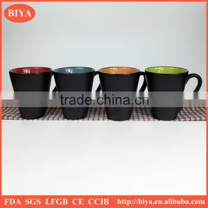 Hot Selling Stoneware Coffee Mug With Handle Matte Black With Colors Inside thumbnail-1