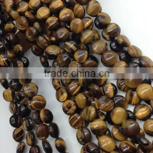 Whole Sale Price 10mm Yellow Tiger Eye Stone Flat Coin Beads thumbnail-1