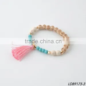 Turquoise Stone Bead Spiritual Wooden Bead Bracelet With Tassel thumbnail-3