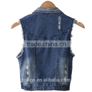 Wholesale Bleach Basic Style Denim Women's Jacket With Studs and Laces thumbnail-3