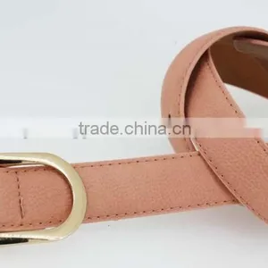 Women's Fashion Pink PU Leather New Dress Belt With Smooth Gold Buckle Belt thumbnail-5
