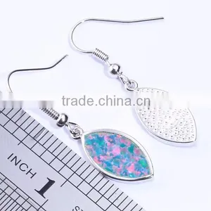 Lady Synthetic Blue Opal Inlay Leaf Dangle Earrings 925 Sterling Silver Leaf Hook Earring thumbnail-6