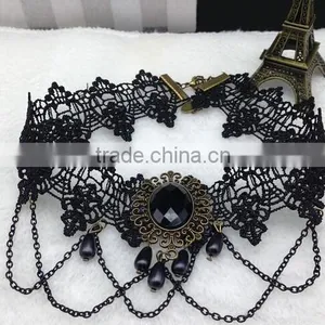 Handmade Flower Drop Pendant Black Lace Choker Necklace Goth Vintage thumbnail-3