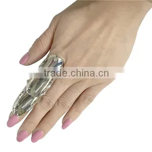 Bling Retro Silver Crystal Armor Knuckle Full Finger Long Ring thumbnail-1