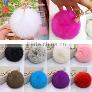 Cute Genuine Rabbit Fur Ball Pom Pom Key Chain Car Handbag Charm Key Chain Quality Choice thumbnail-1