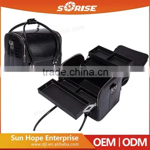 2016 New Arrival Wholesale Classic Black High Quality PU Leather Cosmetic Bag Makeup thumbnail-1