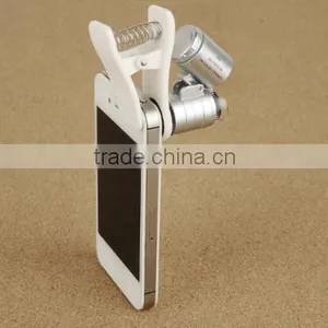 High Quality 60X LED UV Illuminated Universal Mobile Phone Microscope , Phone Clip Magnifier , Mini LED UV Pocket Microscope thumbnail-1