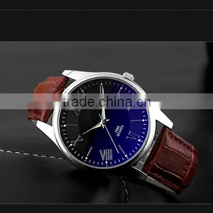 High Class Bule Dial Alloy Case Genuine Leather Band With Night View Men Fashion Watches thumbnail-3