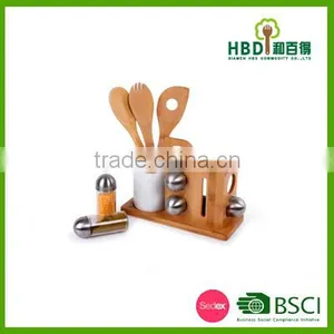 Bamboo Kitchen Tool Kitchen Glass Spice Jar With Bamboo Utensil Holder thumbnail-5