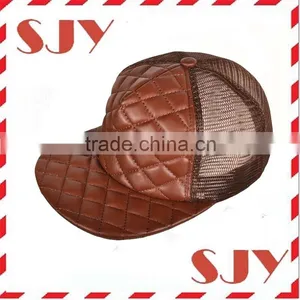 High Quality Foam Flat Bill Faux Leather Mesh Trucker Hat thumbnail-3