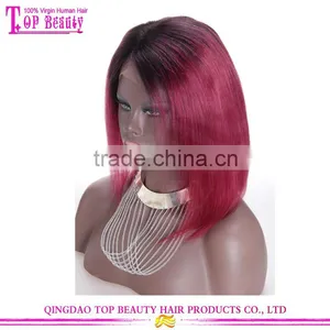 Gorgeous Straight Two Tone Wigs Burgundy Short Bob Ombre Lace Front Wig With Baby Hair thumbnail-3