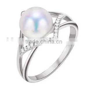 925 Silver New Design White Gold Pearl Ring Designs Engagement Finger Rings thumbnail-2