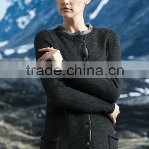 2014 New Fashion Sweater Cashmere Round Neck With Buttons and Pocket thumbnail-1