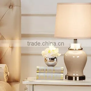 Round Ceramic Body With Fabric Lampshade Modern Desk Lamp Bedroom Living Room Table Lamp thumbnail-4