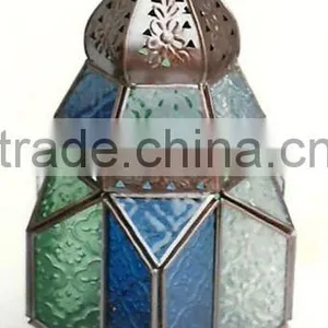 Decoration Iron Moroccan Lantern With Colored Glass thumbnail-1