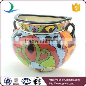 YSfp0010-01Unique Hanging Wall Large Flower Pot With Hand Print Design thumbnail-3