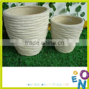 Outdoor Home Striped Fiber Clay Plant Pot Planter thumbnail-2