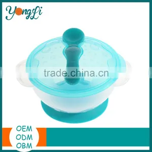 Baby Silicone+PP Feeding Suction Bowl With Cover/Lid and Spoon Fork Anti Slide thumbnail-1