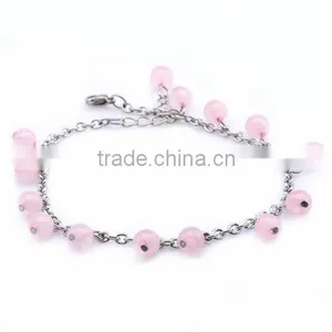 2016 Pure Handmade Rose Quartz Beads Charm Anklet Diy Semi Precious Stone Beads Anklet Bracelet for Valentone's Gifts thumbnail-1