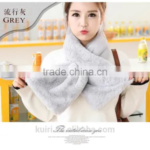 Super Quality New Winter Fashion Women Scarf Faux Rabbit Fur Plush Warm Scarf Lady Solid Color Scarves thumbnail-3