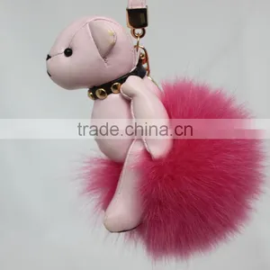 Myfur Customized Animal Little Bear Attached Real Fox Body Fur Ball Bag Charm Keychain thumbnail-1