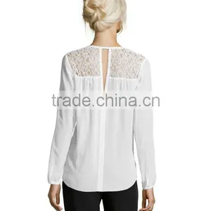 100% Polyester Long Sleeve v Neck Blouse Hi-low Woman Blouse thumbnail-5