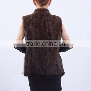YR691 Knitted Real Mink Fur Black /brown Short Sleeve Vest thumbnail-4
