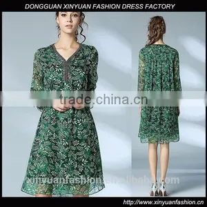Ladies Elegant Party Dress Chiffon Leaf Bead Loose Prom Dress 2017 thumbnail-1