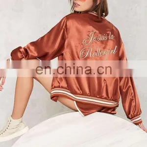 China Clothing Manufacturer Custom Lady Embroidered Bomber Jacket thumbnail-2