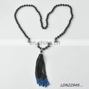 Latest Round Black Bead And Polygon Black And Blue Bead Tassels Desion Necklace thumbnail-4