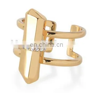 Personalized Gold Brass Bar Rings With Crystal thumbnail-1