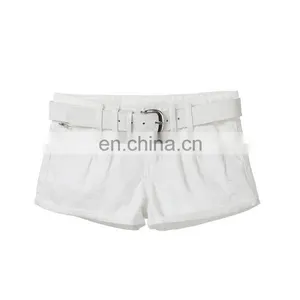 Customized European Design Lady Fashion White Demin Shorts With Blet thumbnail-1