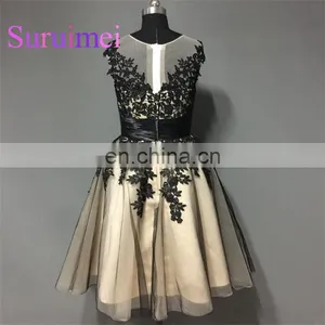 2017 Short Sleeves Scoop Neck Prom Dresses Robe de Soiree Evening Gowns Elegant thumbnail-2