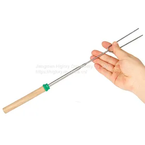 Professional Telescopic BBQ Fork Marshmallow Roasting Sticks Barbecue Forks With Wooden Handle thumbnail-4