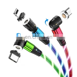 3 in 1 Usb Charging Cable 540 Degree Rotation Led Luminous Flowing Magnetic Charging USB Data Cable for Iphone thumbnail-4