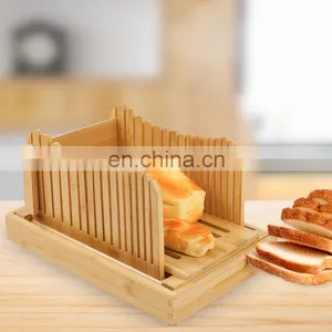 3 Thickness Adjustable Bamboo Bread Slicer Compact Foldable Bread Slicing Guide With Crumb Catcher Tray thumbnail-3