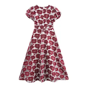 Women's Temperament Heavy Jacquard Pullover V-neck Bubble Sleeve Long Dress thumbnail-2