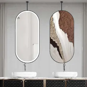 Hotel Intelligent Bathroom Mirror Hanging Rod Mirror Suspended Elliptical Washbasin Double-rod Luxury Illuminated Mirror thumbnail-1