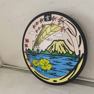 Customized Art Japanese Manhole Cover Painting Ductile Iron Copper Aluminum Relief Metal Ground Sculpture Boundary Post thumbnail-5