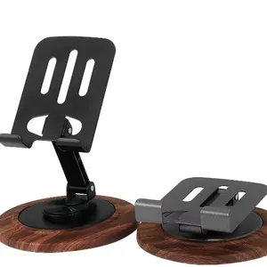 Premium Metal Phone Stand With Wooden Base thumbnail-2