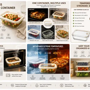 Premium Glass Food Storage Containers With Tempered Glass Lid Airtight Silicone Seal BPA Free Meal Prep Set thumbnail-1