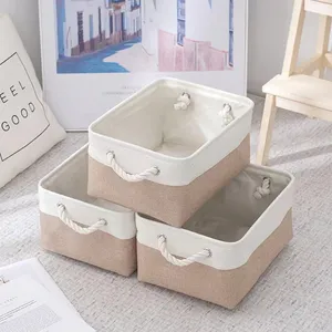 Debris Storage Basket, Bedroom Underwear and Socks Storage Basket, Cotton and Linen Storage Storage Box, Folding Fabric Storage Basket thumbnail-1